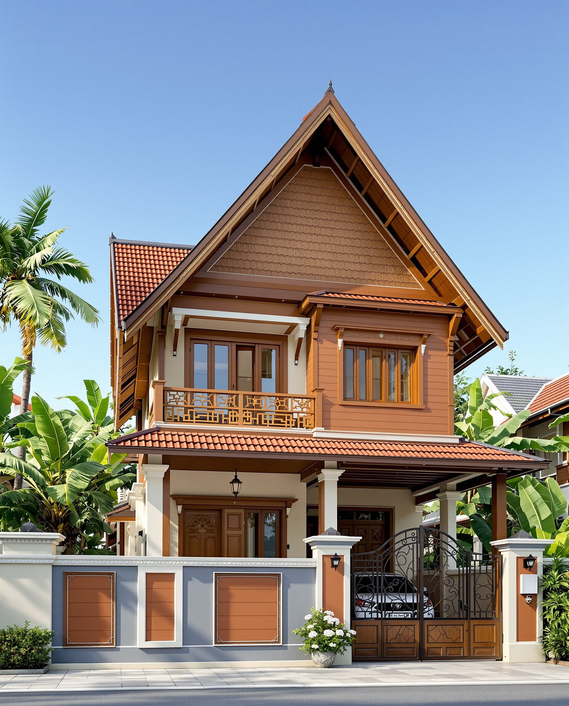 Kerala Sloped-Roof House — Walnut Classic