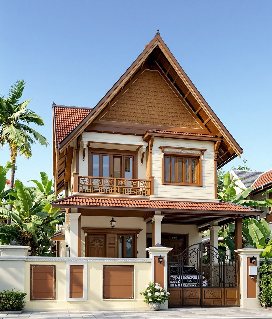 Kerala Sloped-Roof House — Warm Oak