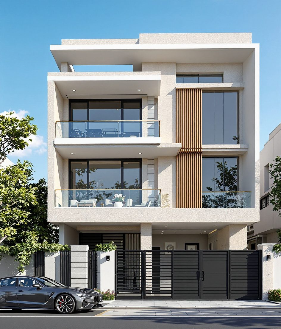 Hyderabad Luxury Triplex — Warm Oak