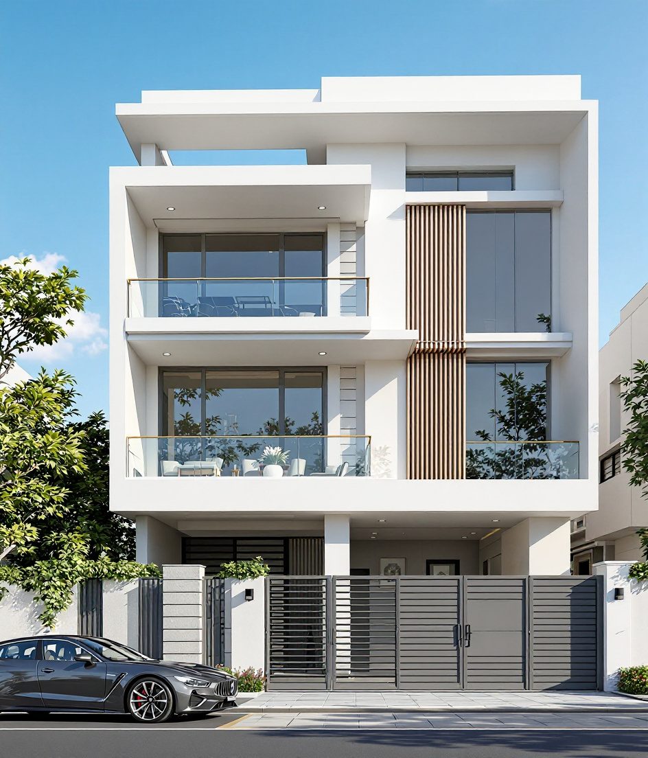 Hyderabad Luxury Triplex — White Modern