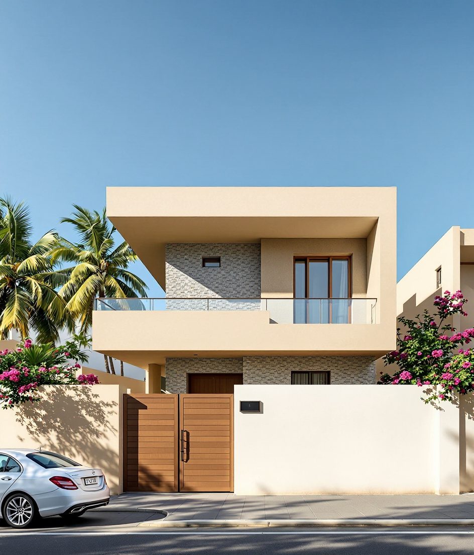 Goa Minimalist White Villa — Warm Oak