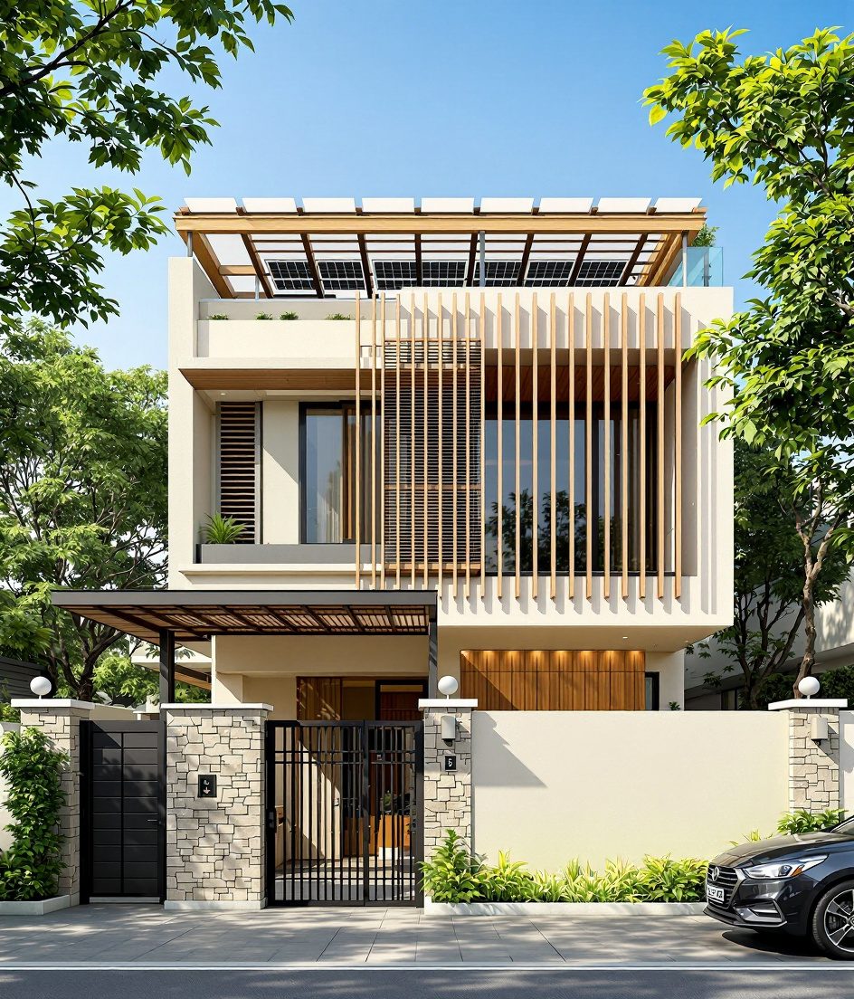 Bangalore Solar Villa — Warm Oak