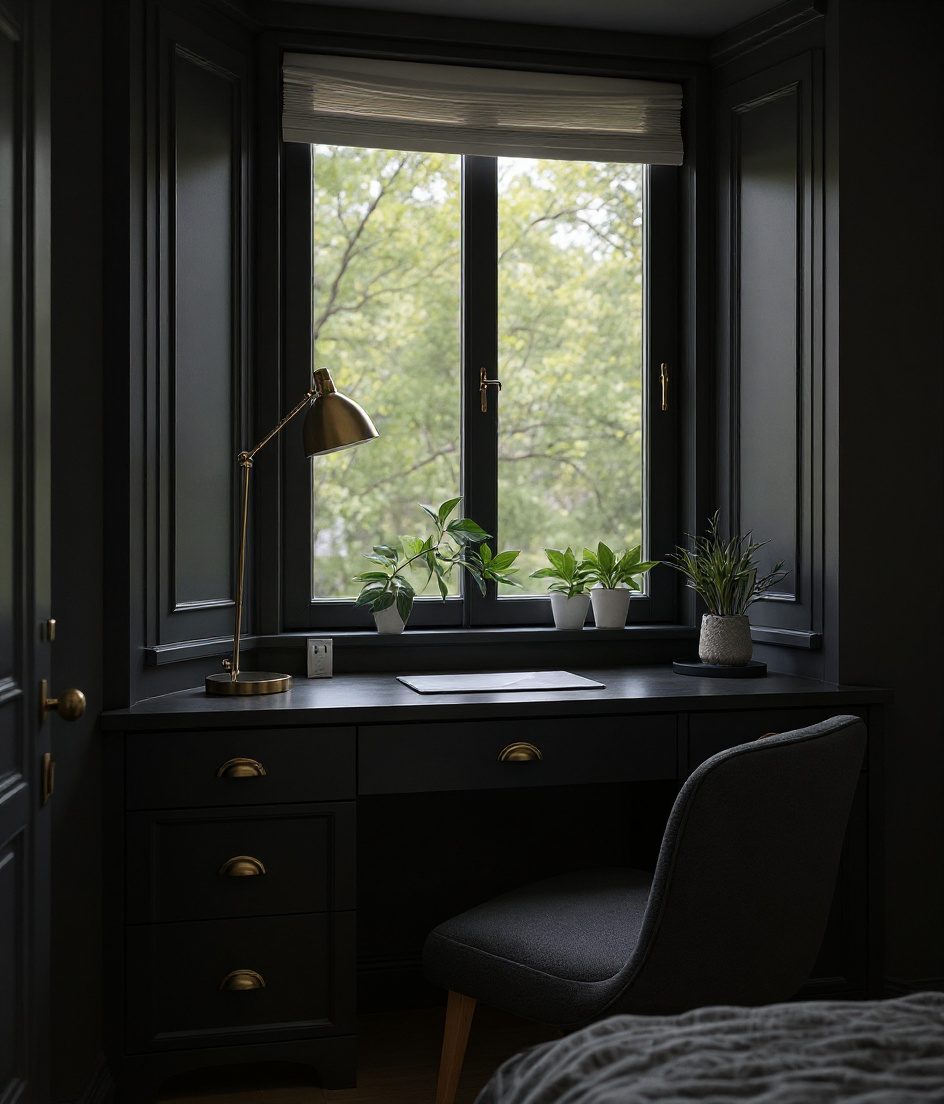 Bedroom Bay Window Study Nook — Charcoal Minimal