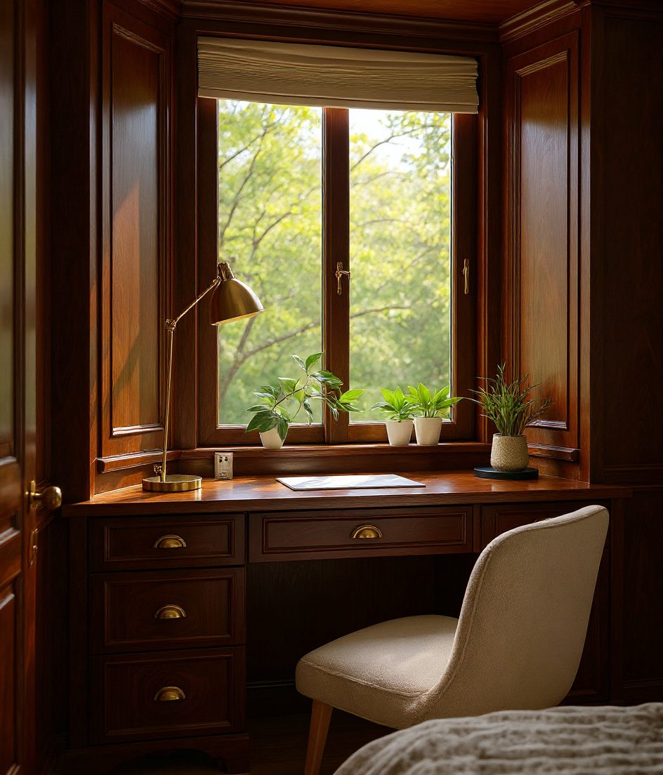 Bedroom Bay Window Study Nook — Walnut Classic
