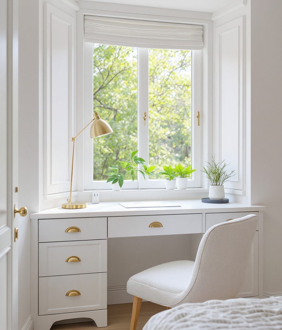 Bedroom Bay Window Study Nook — White Modern