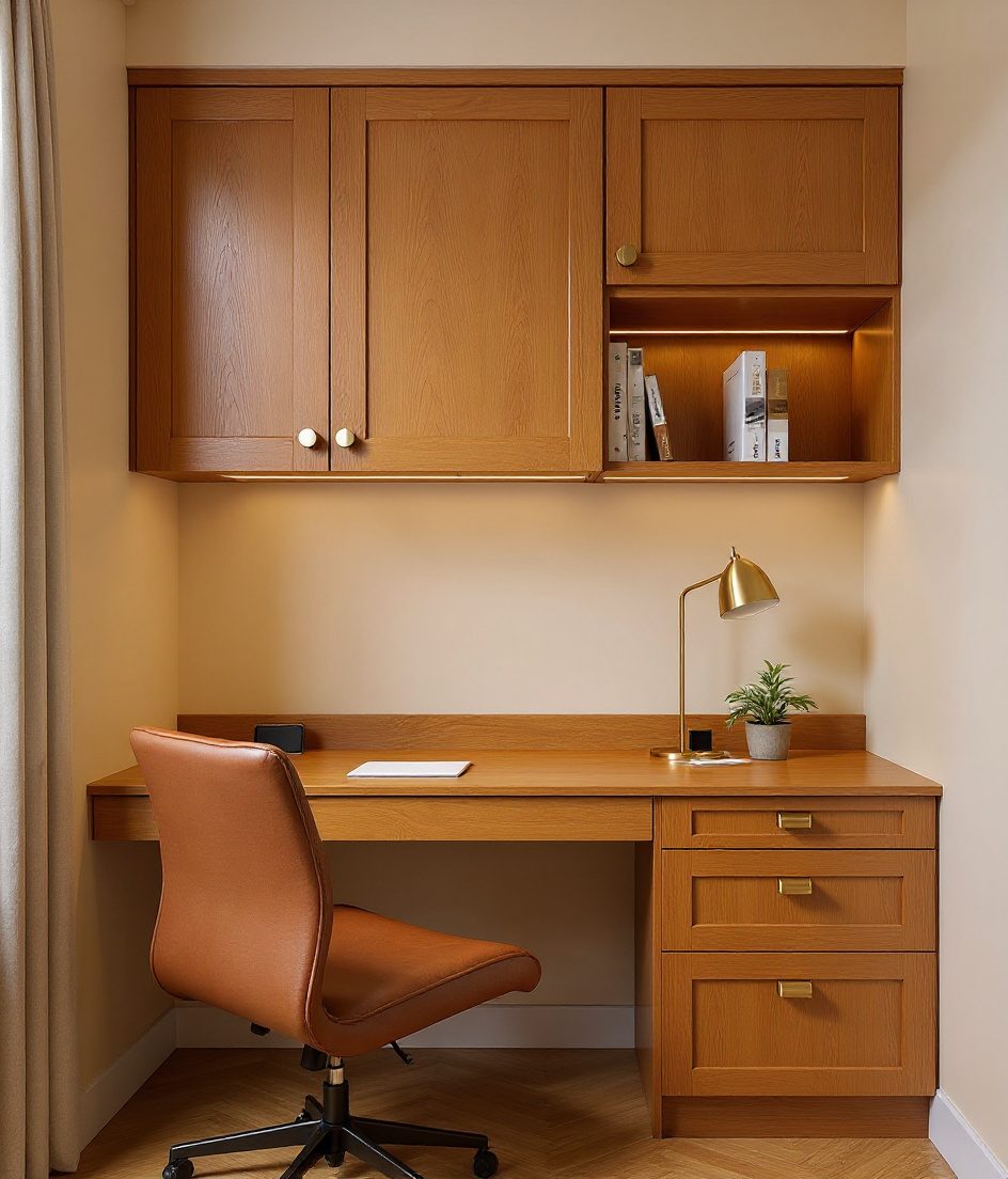 Compact 3BHK Study Cabin — Warm Oak
