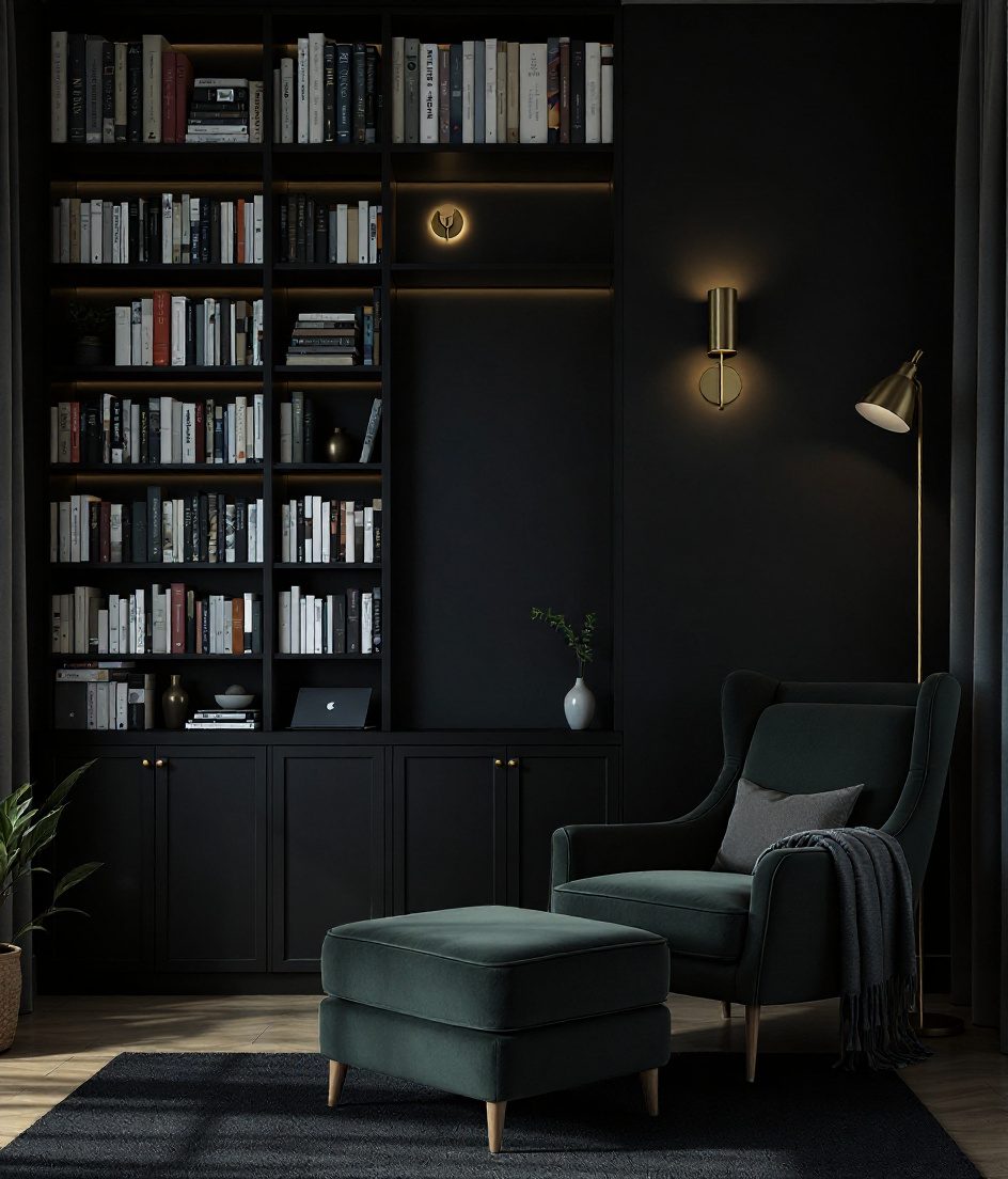 Cosy Reading Snug Library — Charcoal Minimal