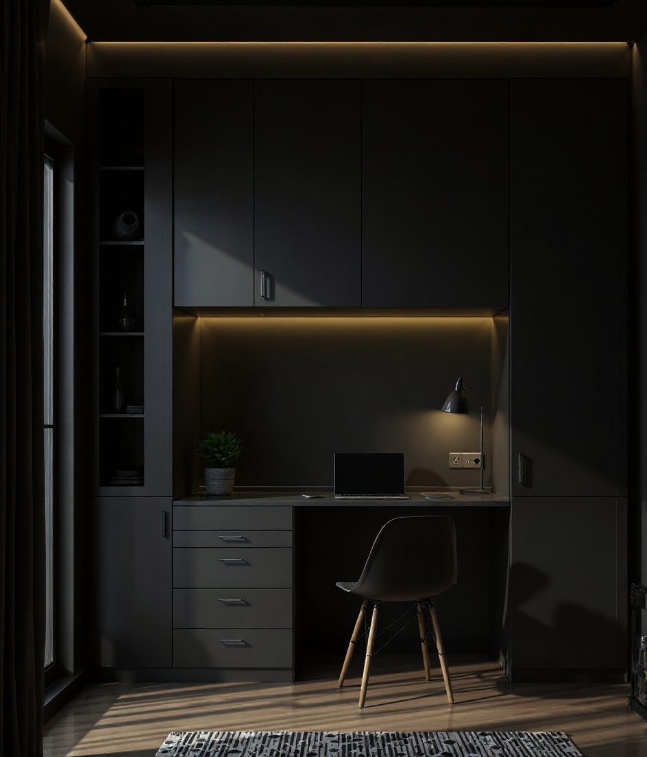 Guest Room Study With Murphy Bed — Charcoal Minimal