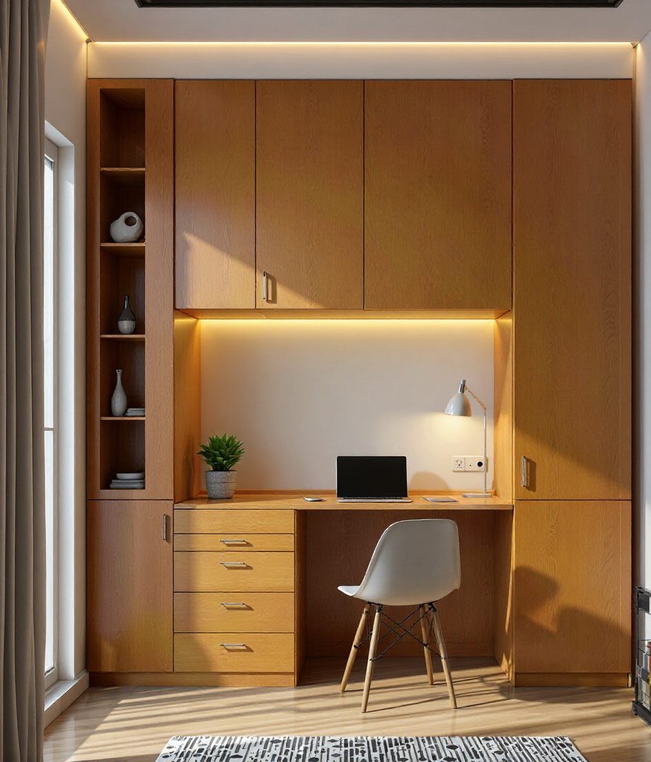 Guest Room Study With Murphy Bed — Warm Oak