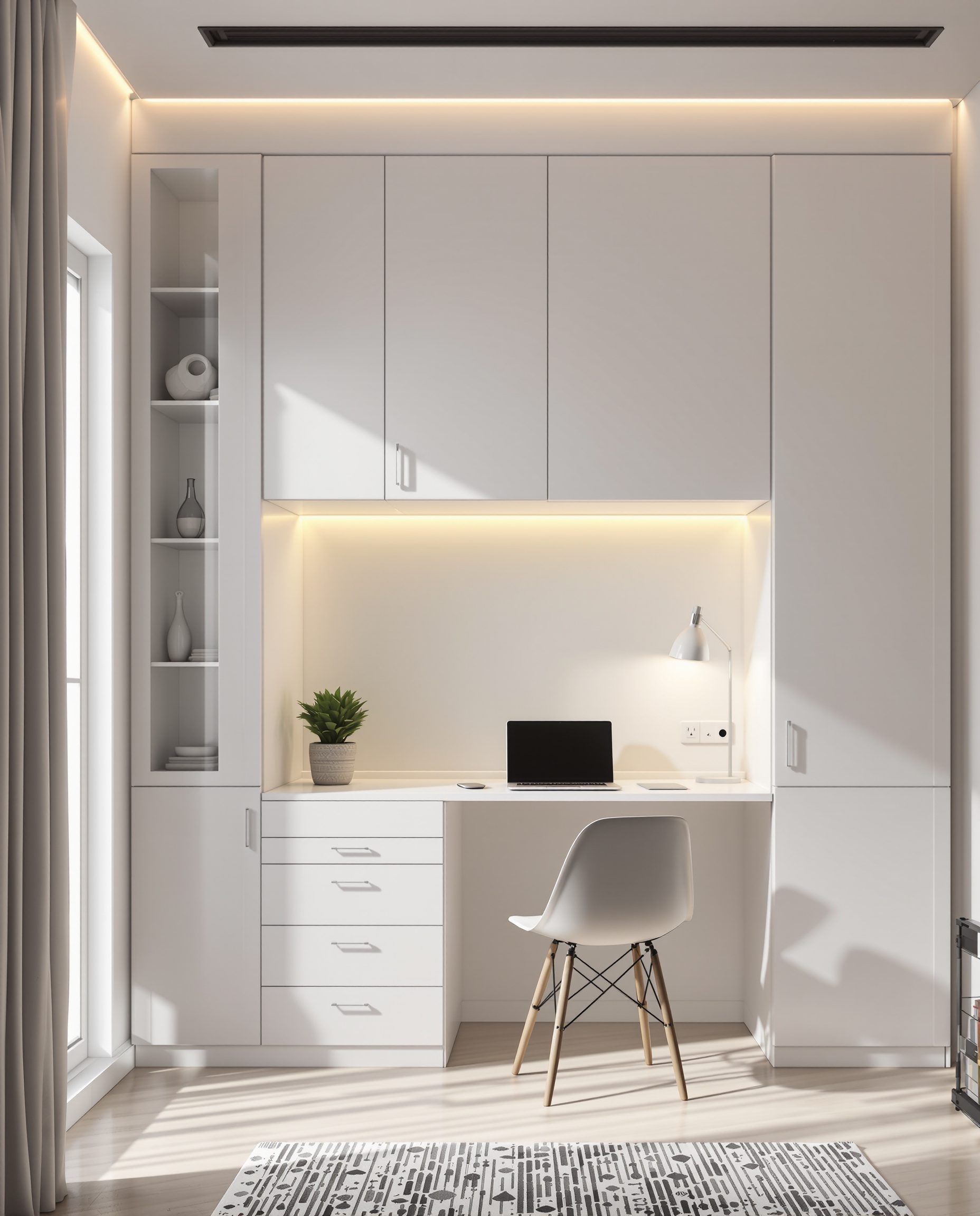 Guest Room Study With Murphy Bed — White Modern