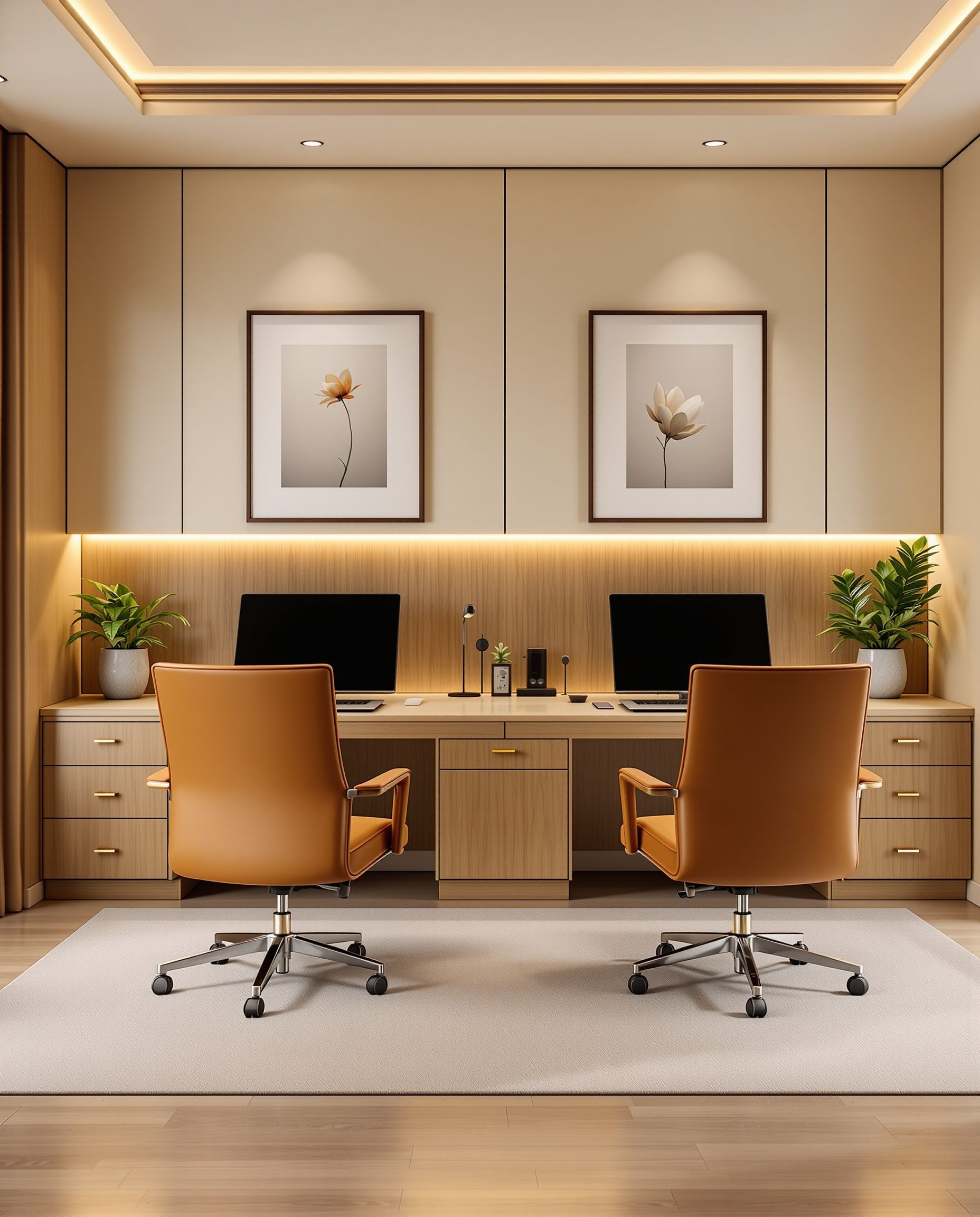 His And Hers Dual Executive Office — Warm Oak