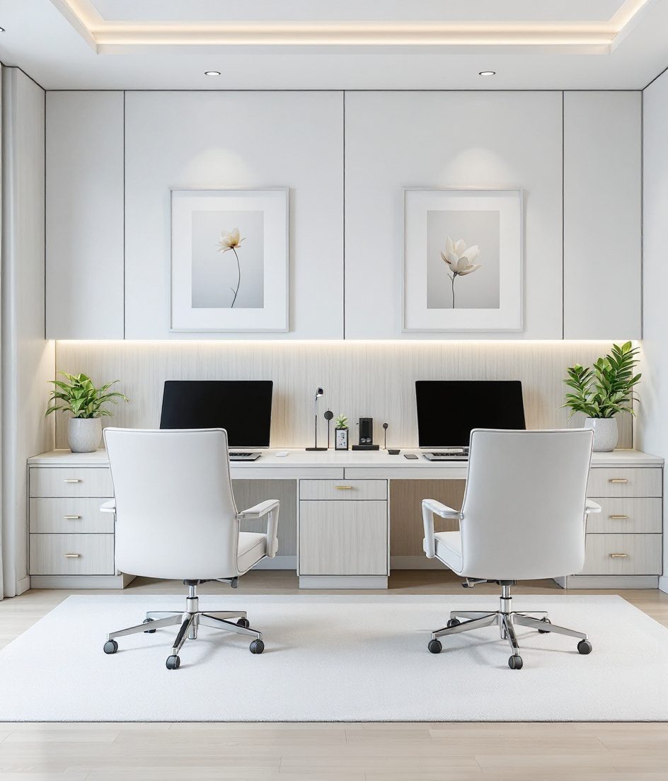 His And Hers Dual Executive Office — White Modern