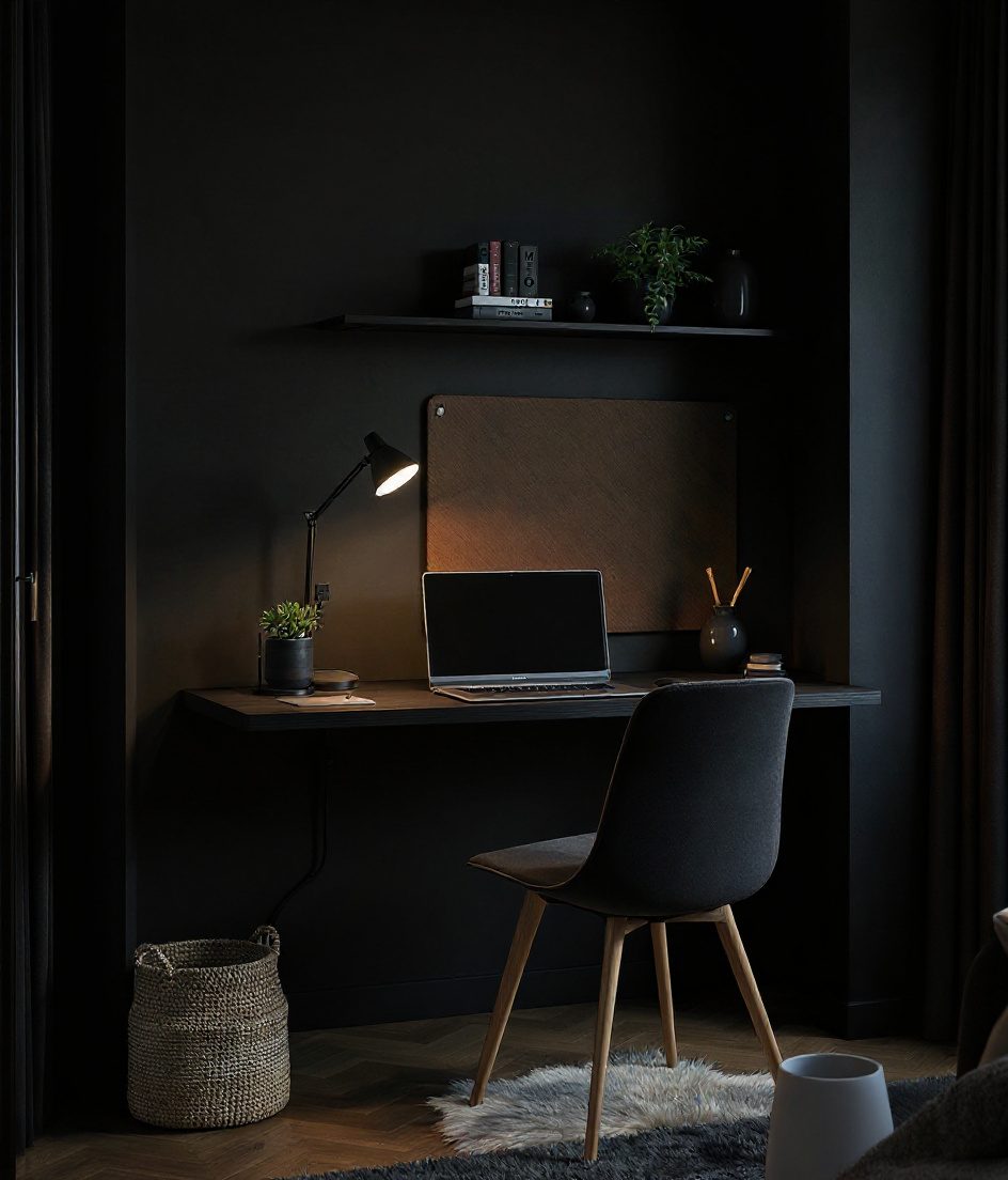 Living Corner Floating Desk Nook — Charcoal Minimal