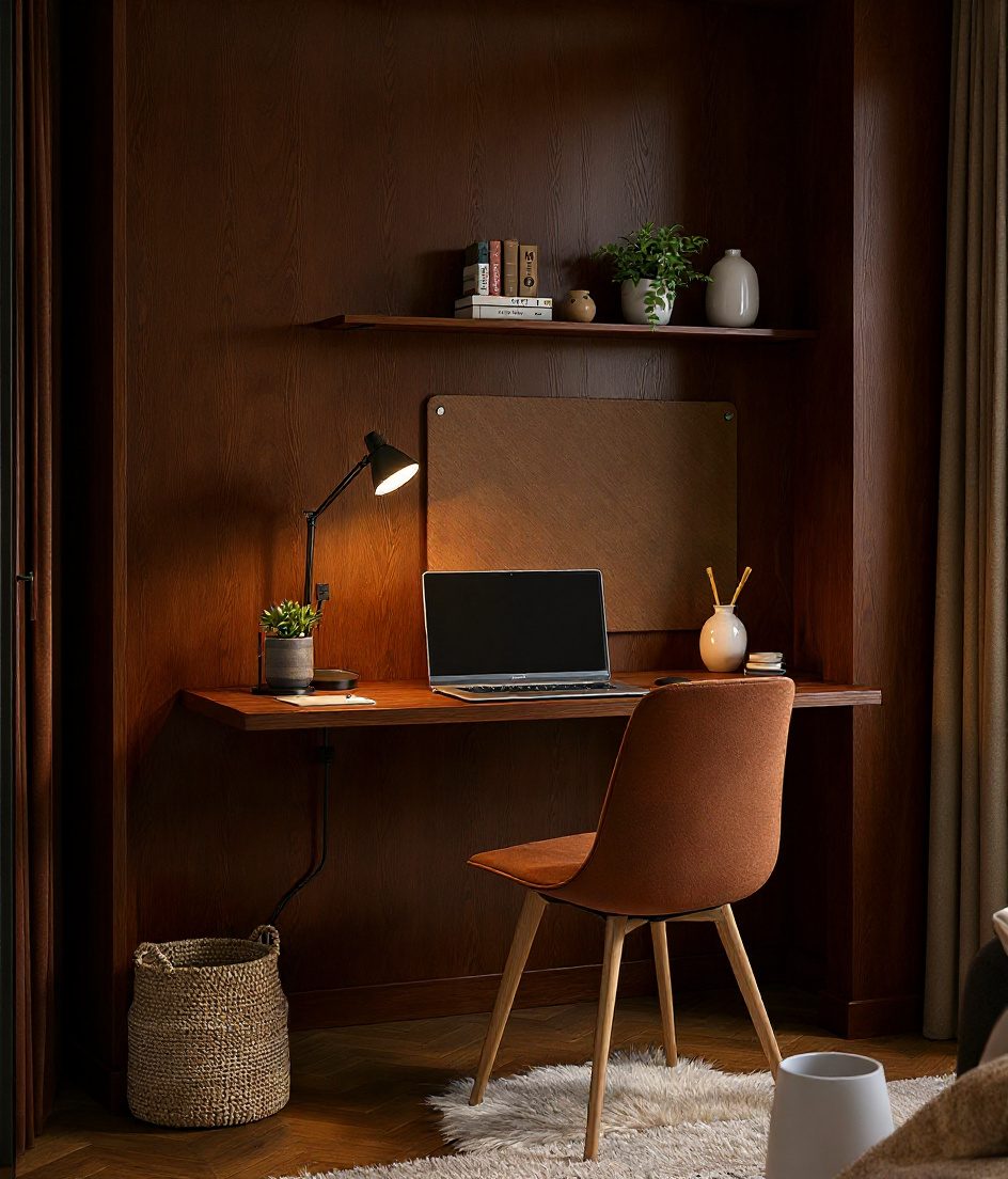 Living Corner Floating Desk Nook — Walnut Classic
