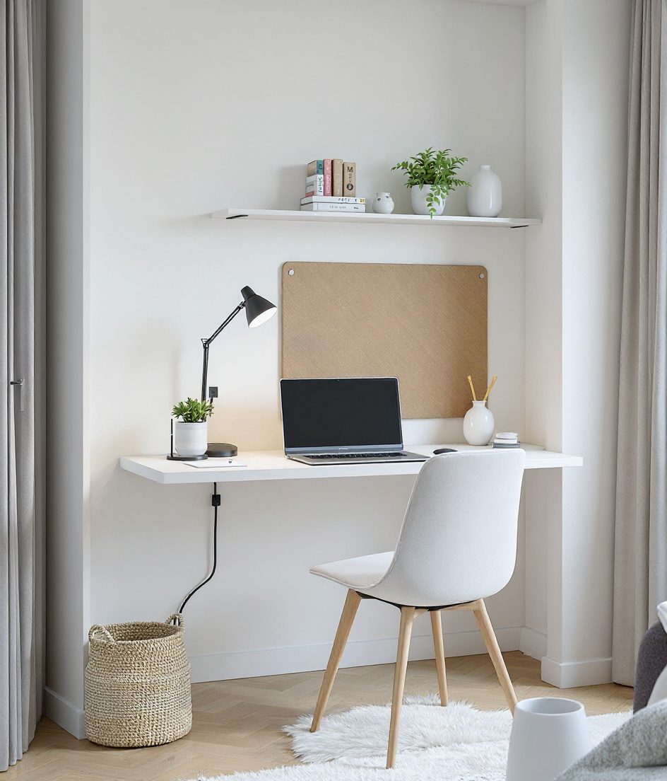 Living Corner Floating Desk Nook — White Modern