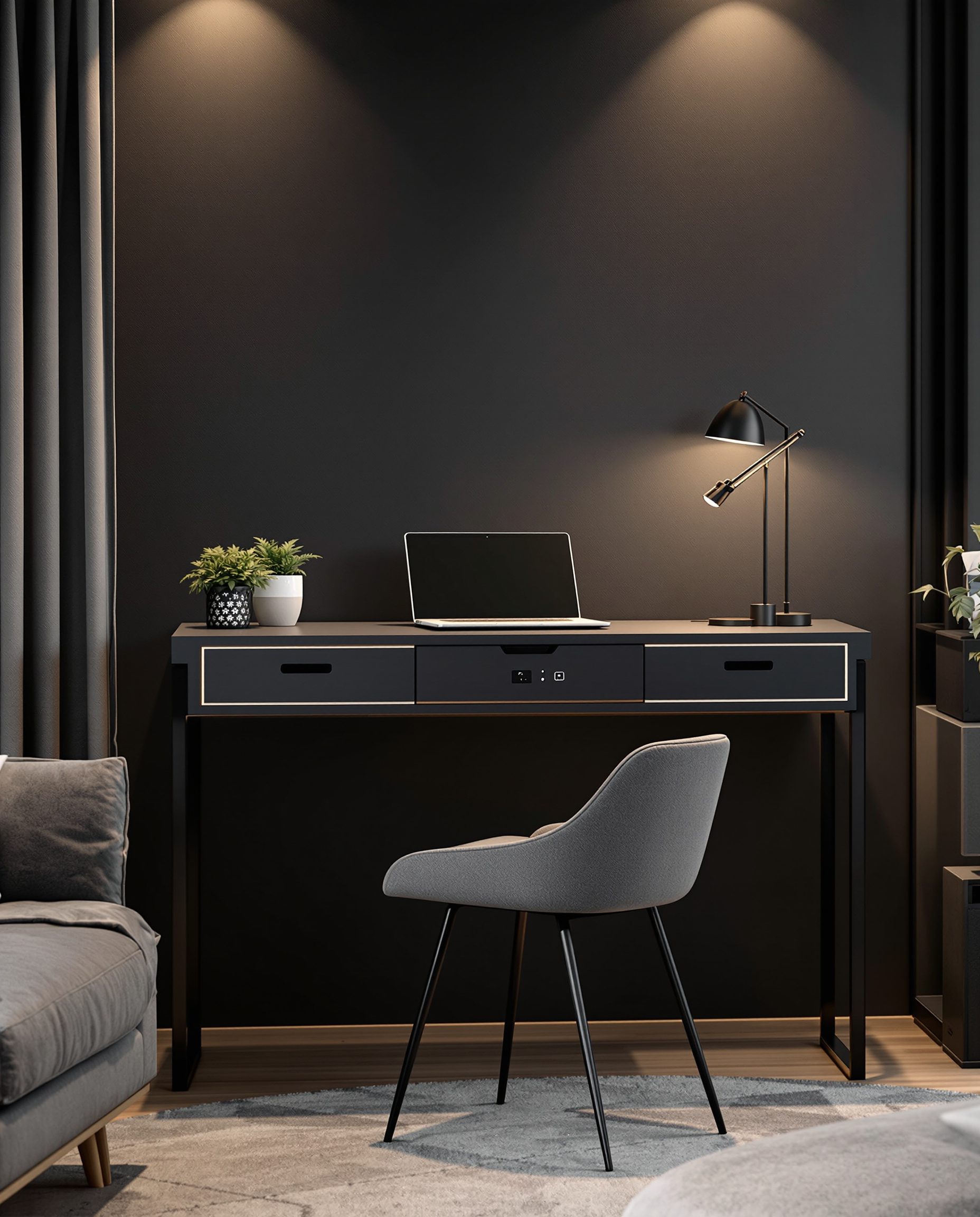 Living Room Sofa Back Desk — Charcoal Minimal
