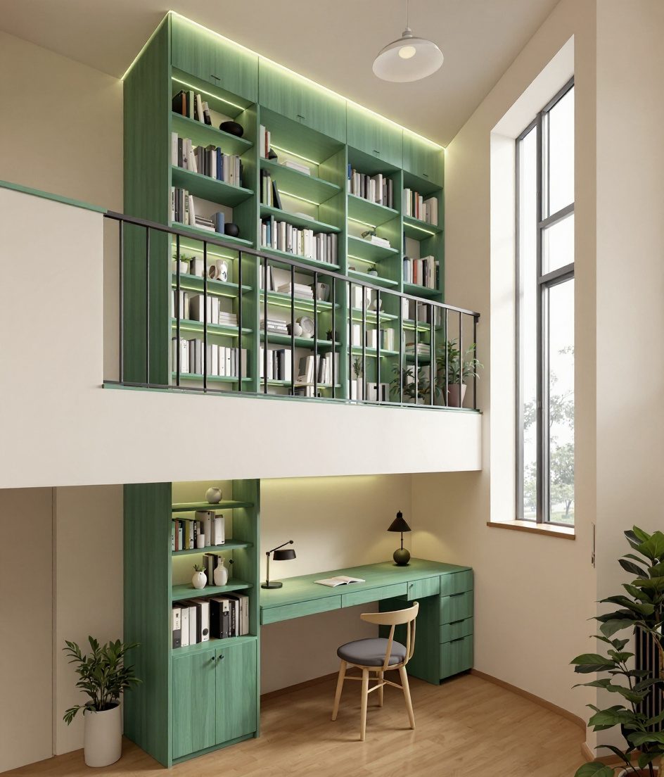 Loft Mezzanine Library Study — Sage & Brass