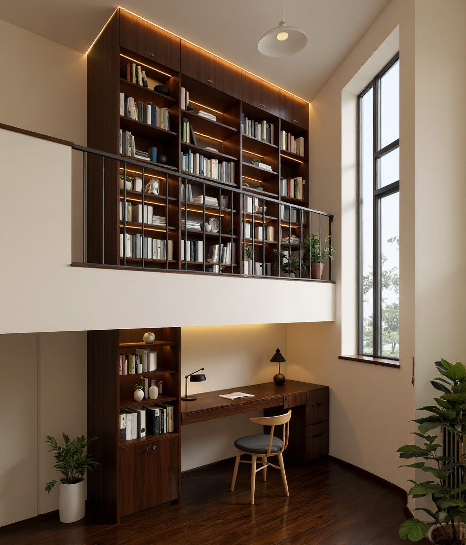 Loft Mezzanine Library Study — Walnut Classic