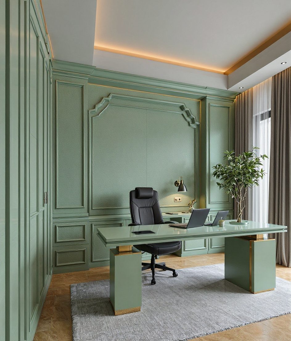 Panelled Executive Video Office — Sage & Brass