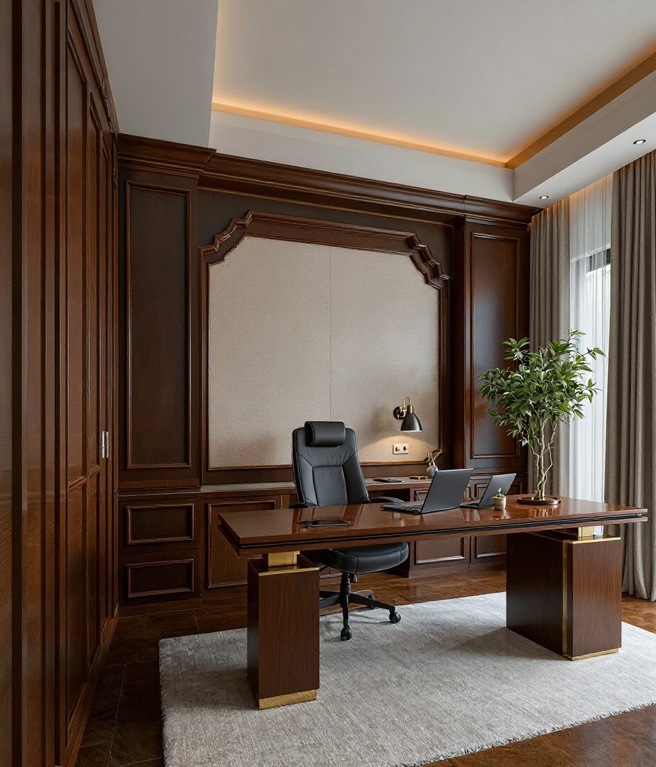 Panelled Executive Video Office — Walnut Classic
