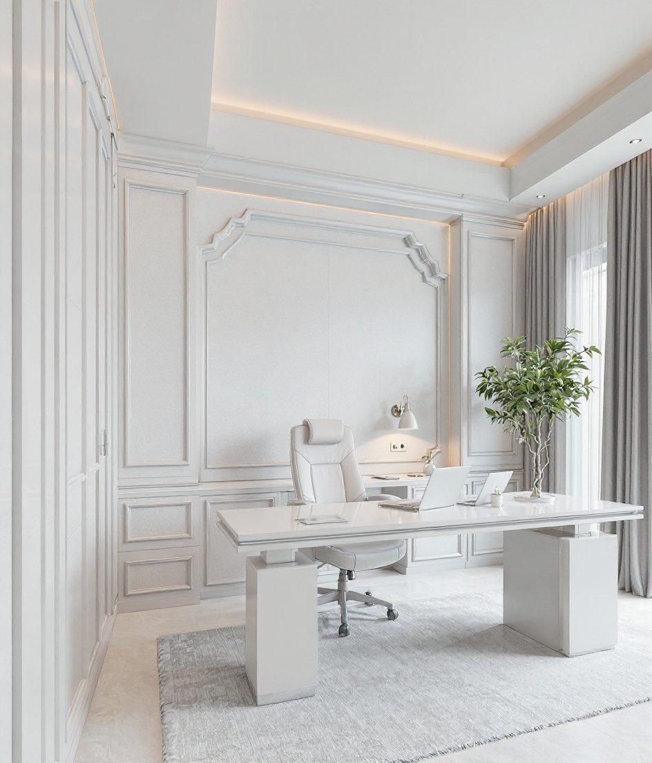 Panelled Executive Video Office — White Modern