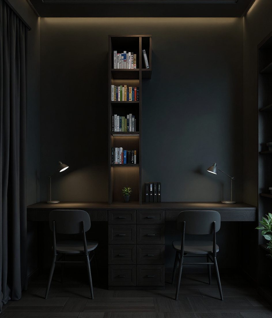 Students Twin Desk Study Room — Charcoal Minimal
