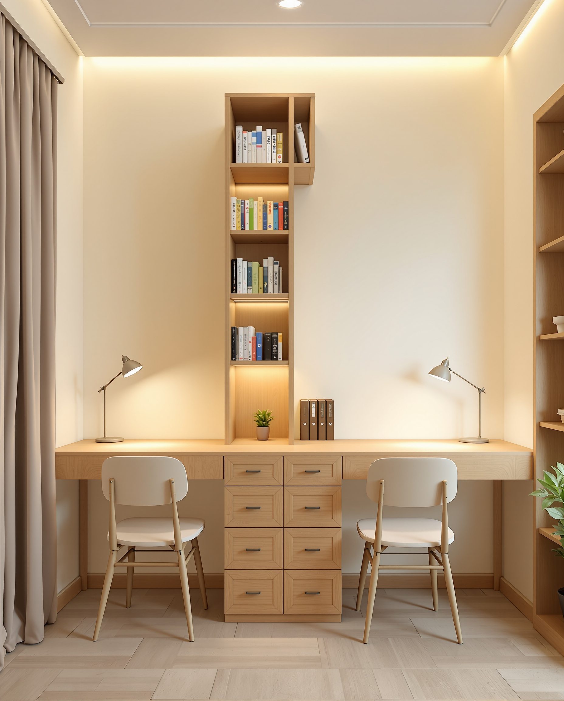 Students Twin Desk Study Room — Warm Oak