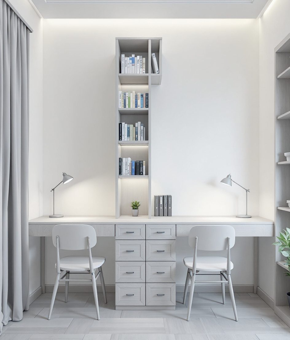 Students Twin Desk Study Room — White Modern