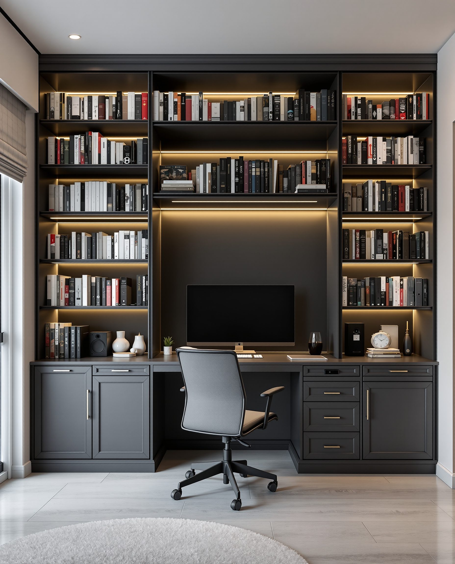 Study Library Combo Room — Charcoal Minimal