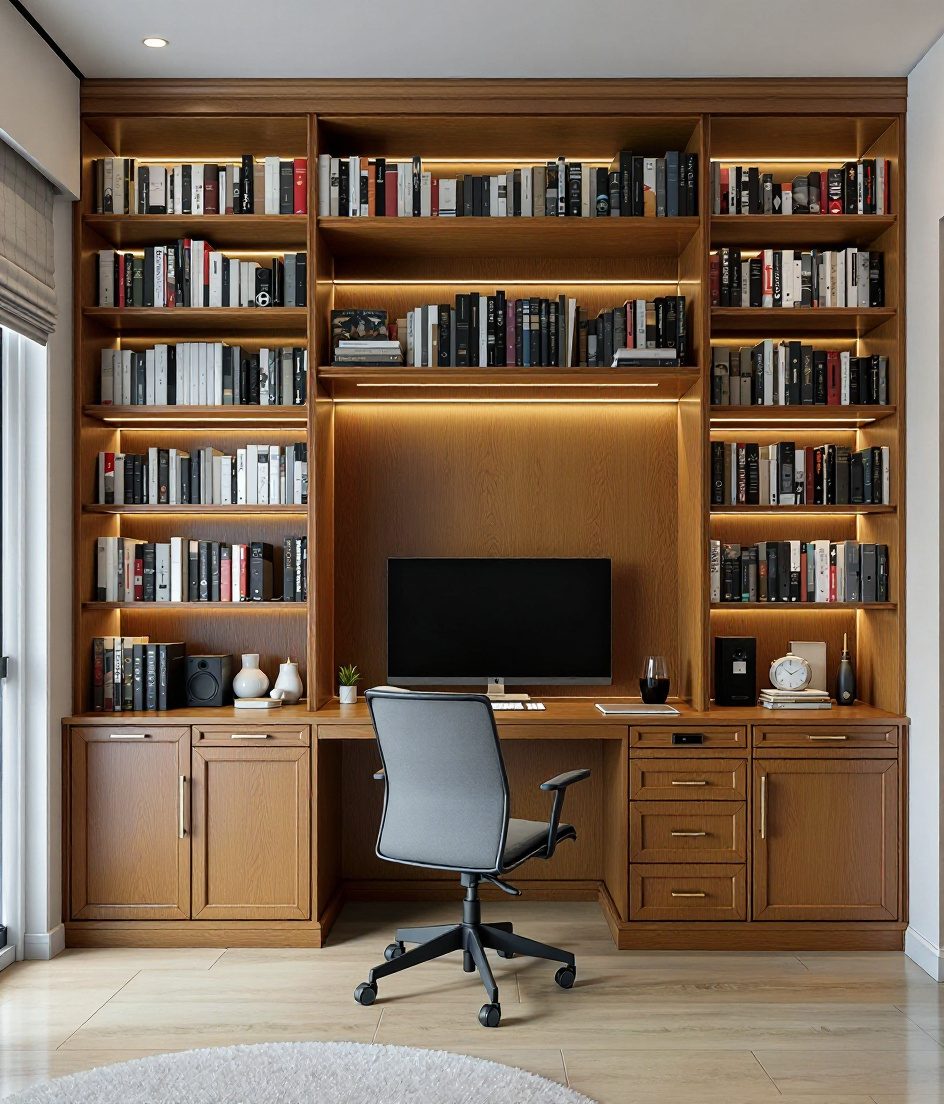 Study Library Combo Room — Warm Oak