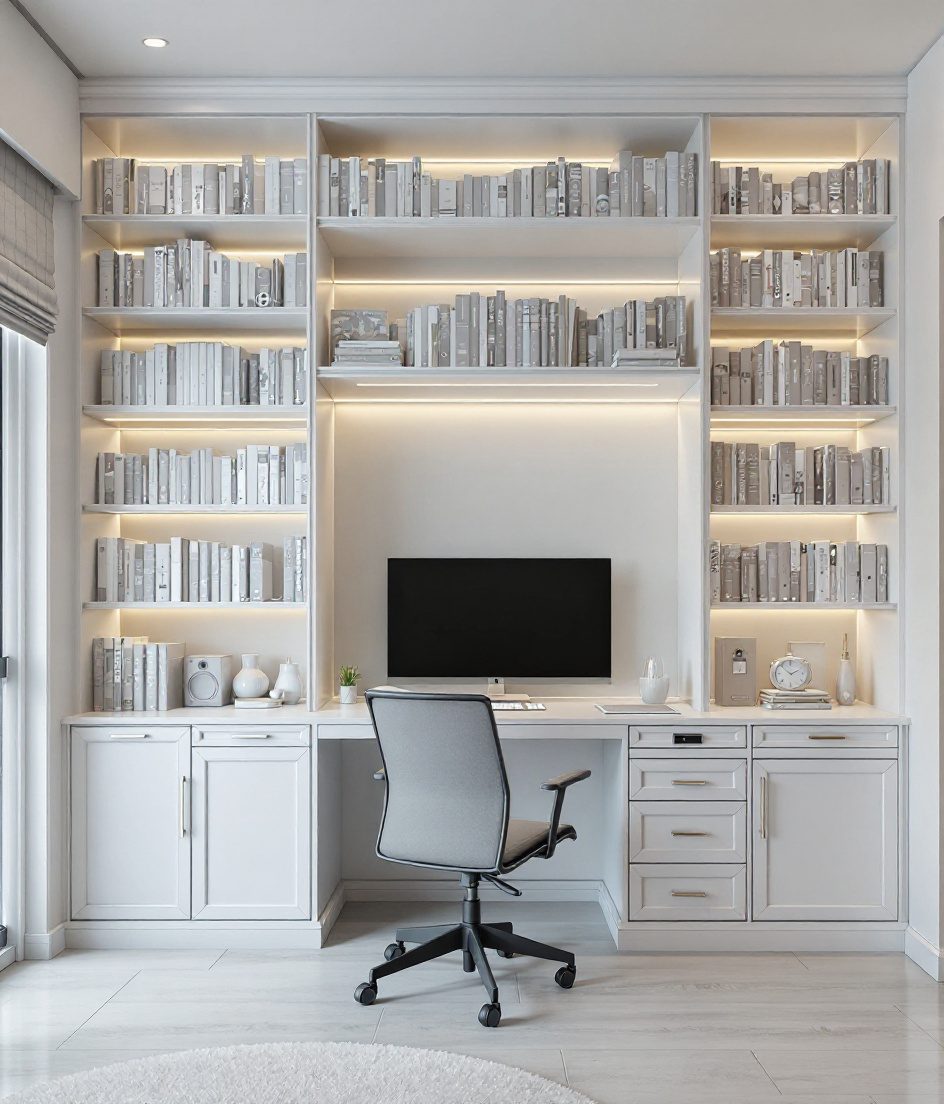 Study Library Combo Room — White Modern