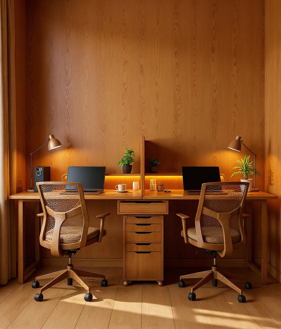 Two Person WFH Back-To-Back Study — Warm Oak