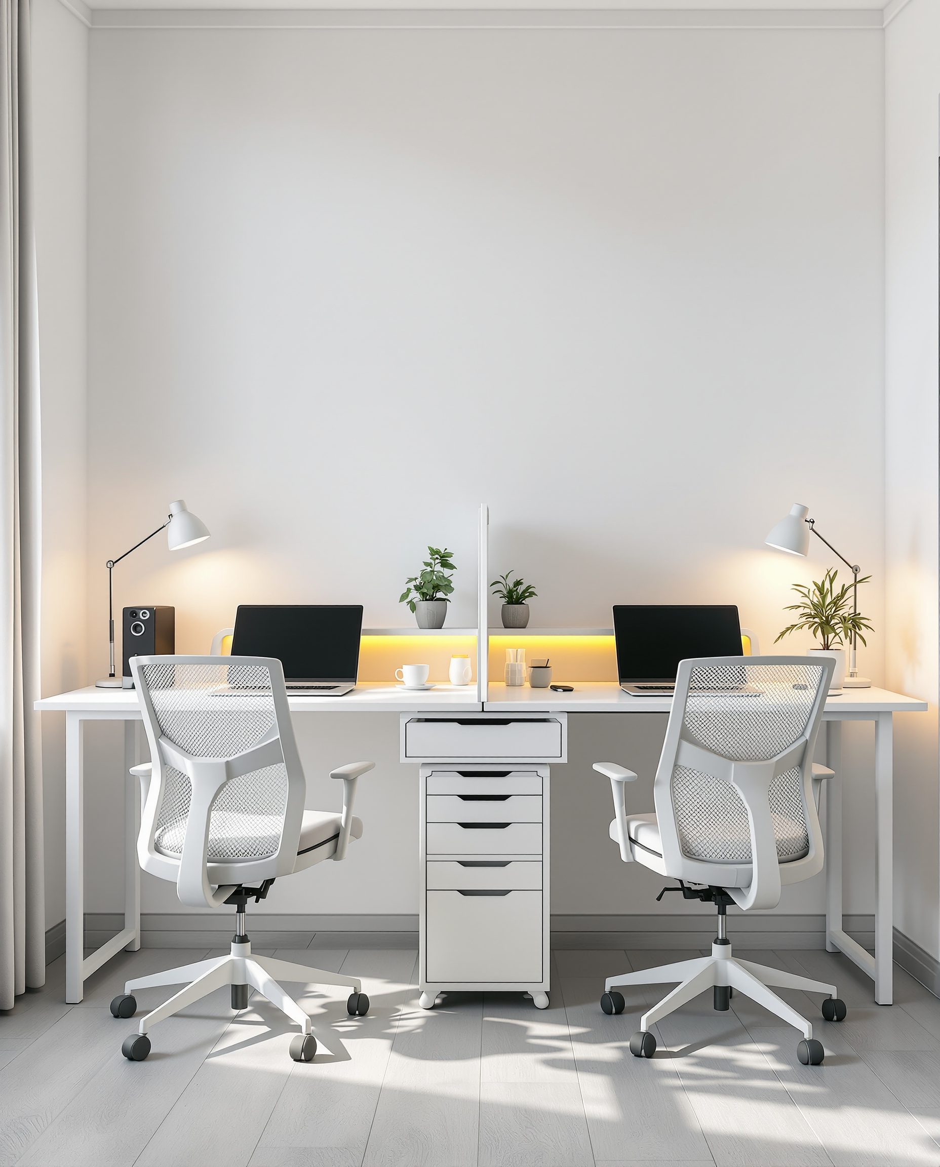 Two Person WFH Back-To-Back Study — White Modern
