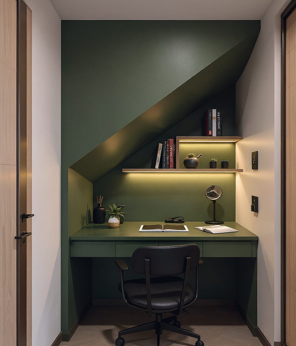Under-Stair Tucked Work Nook — Sage & Brass