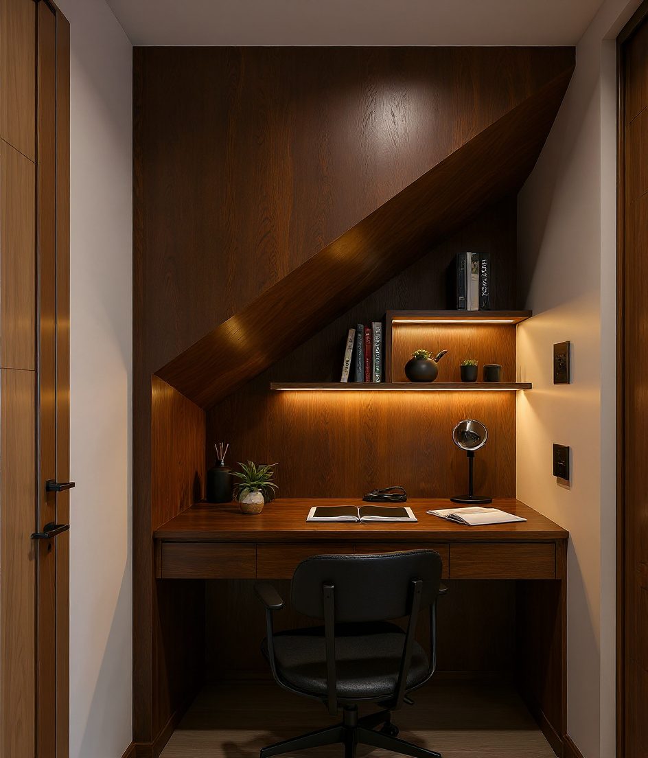 Under-Stair Tucked Work Nook — Walnut Classic
