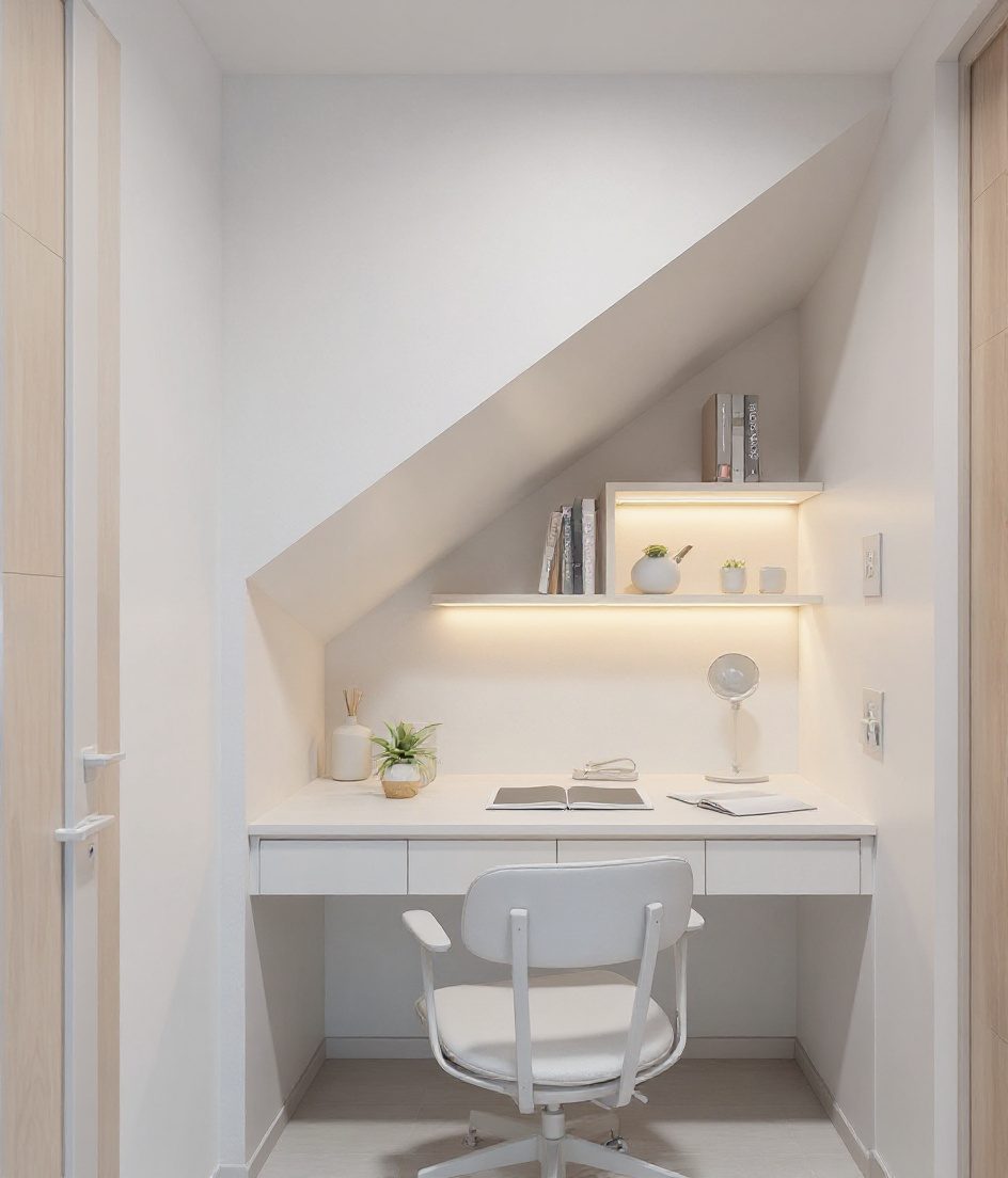 Under-Stair Tucked Work Nook — White Modern