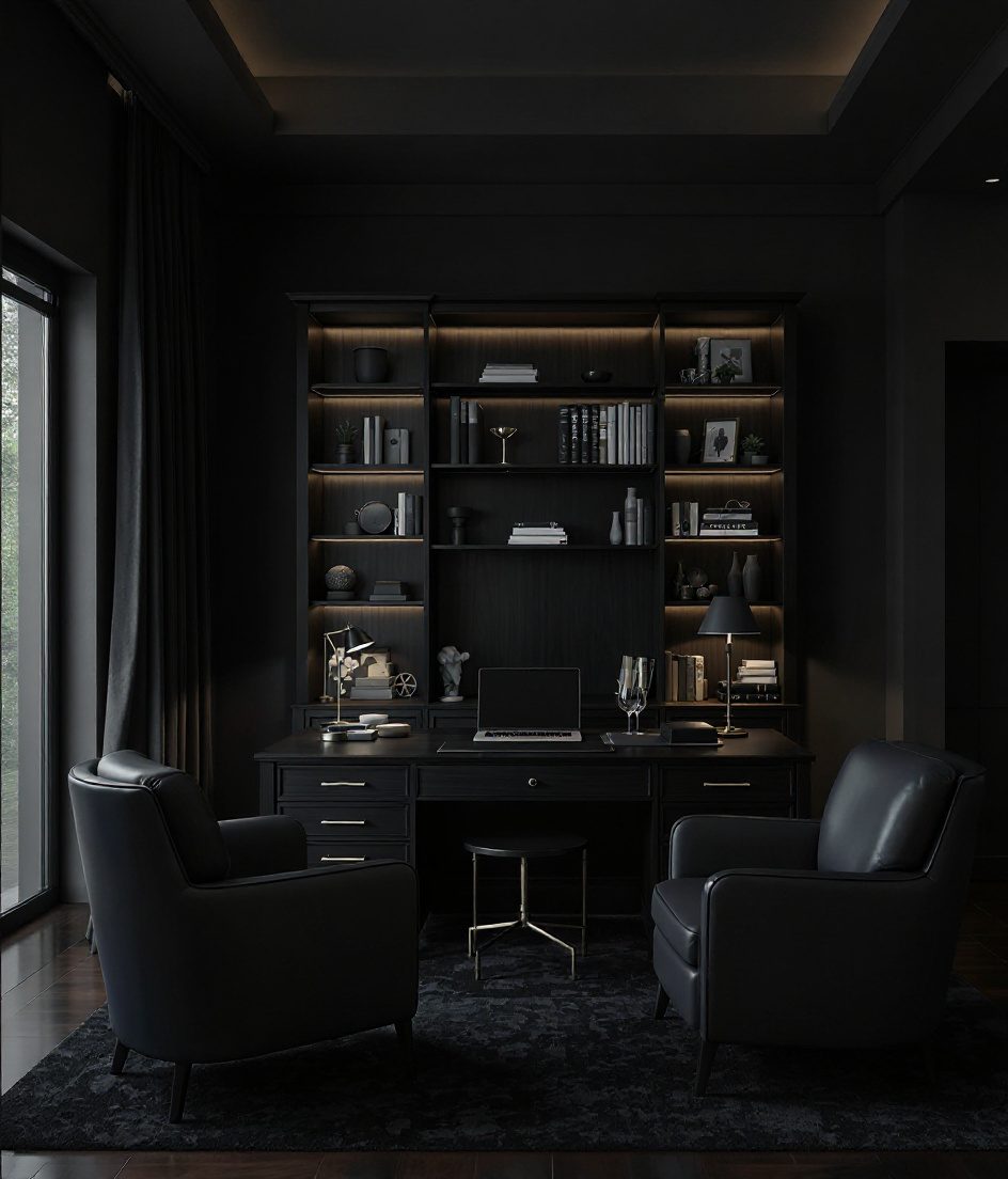 Warm Executive Study With Armchairs — Charcoal Minimal