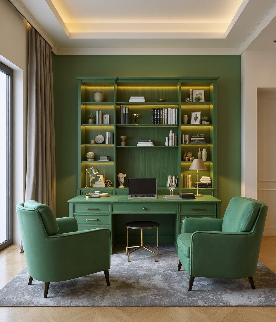 Warm Executive Study With Armchairs — Sage & Brass