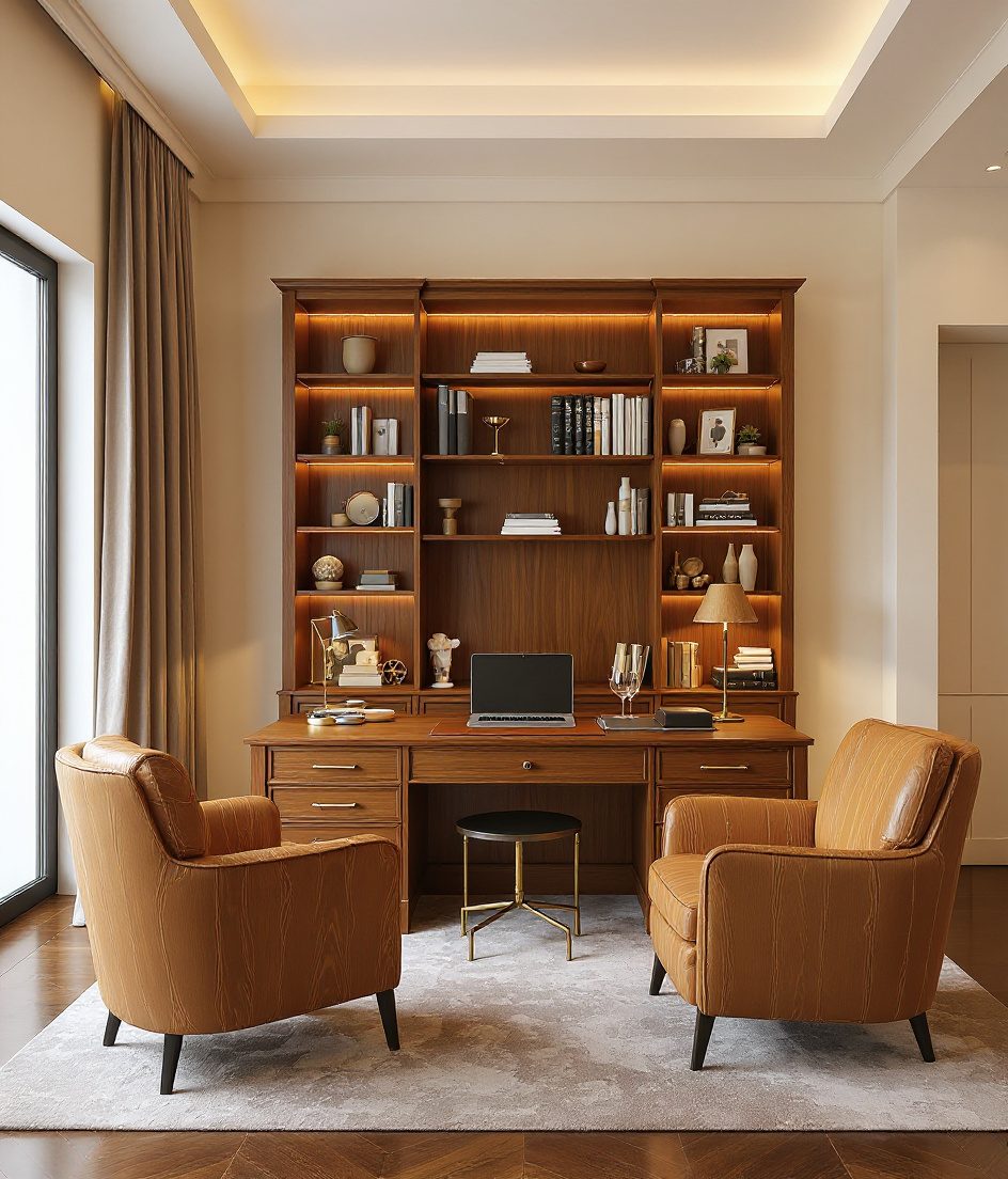 Warm Executive Study With Armchairs — Warm Oak