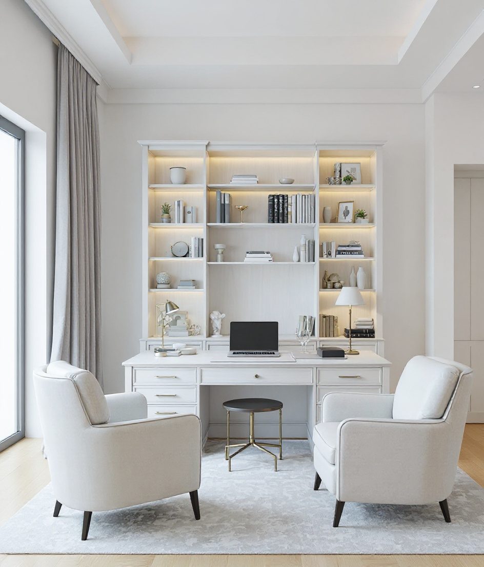 Warm Executive Study With Armchairs — White Modern