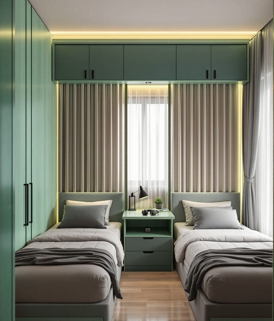 Charcoal-Minimal Shared Teen Room — Sage & Brass