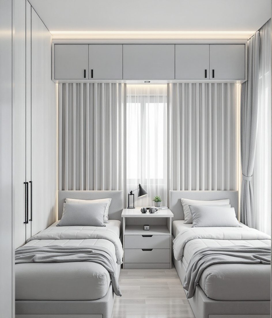 Charcoal-Minimal Shared Teen Room — White Modern