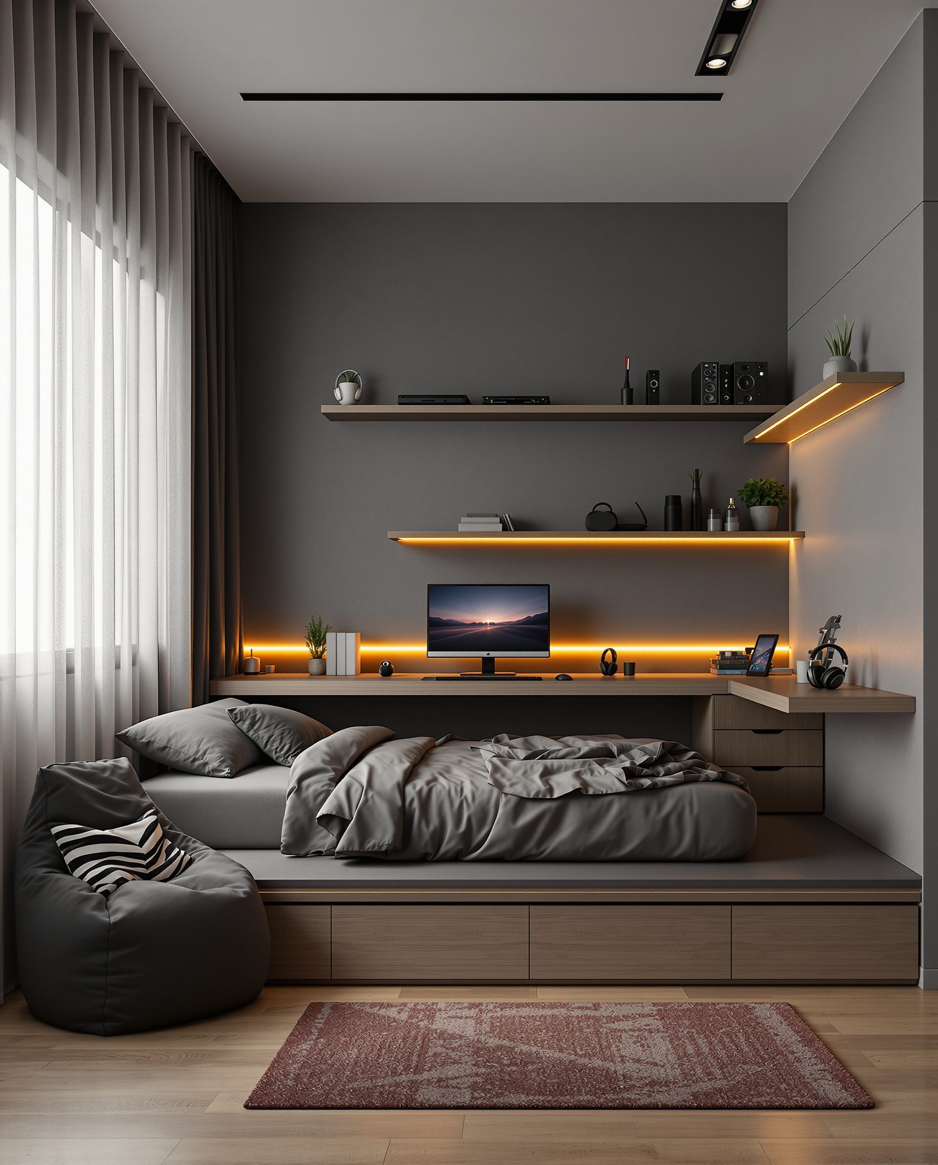 Charcoal-Minimal Teen Hangout Room — Charcoal Minimal