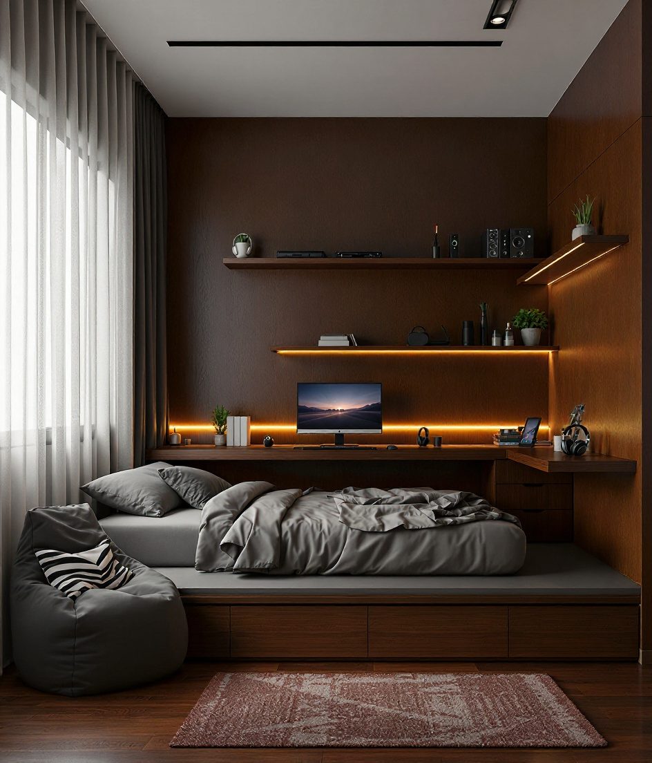 Charcoal-Minimal Teen Hangout Room — Walnut Classic