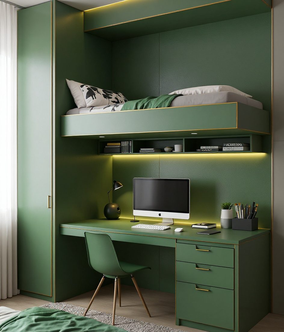 Charcoal-Minimal Teen Study Bed — Sage & Brass