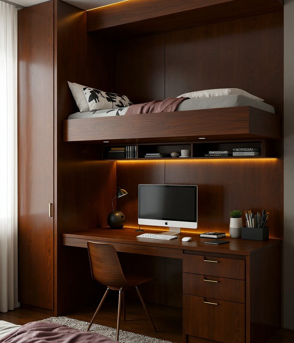 Charcoal-Minimal Teen Study Bed — Walnut Classic