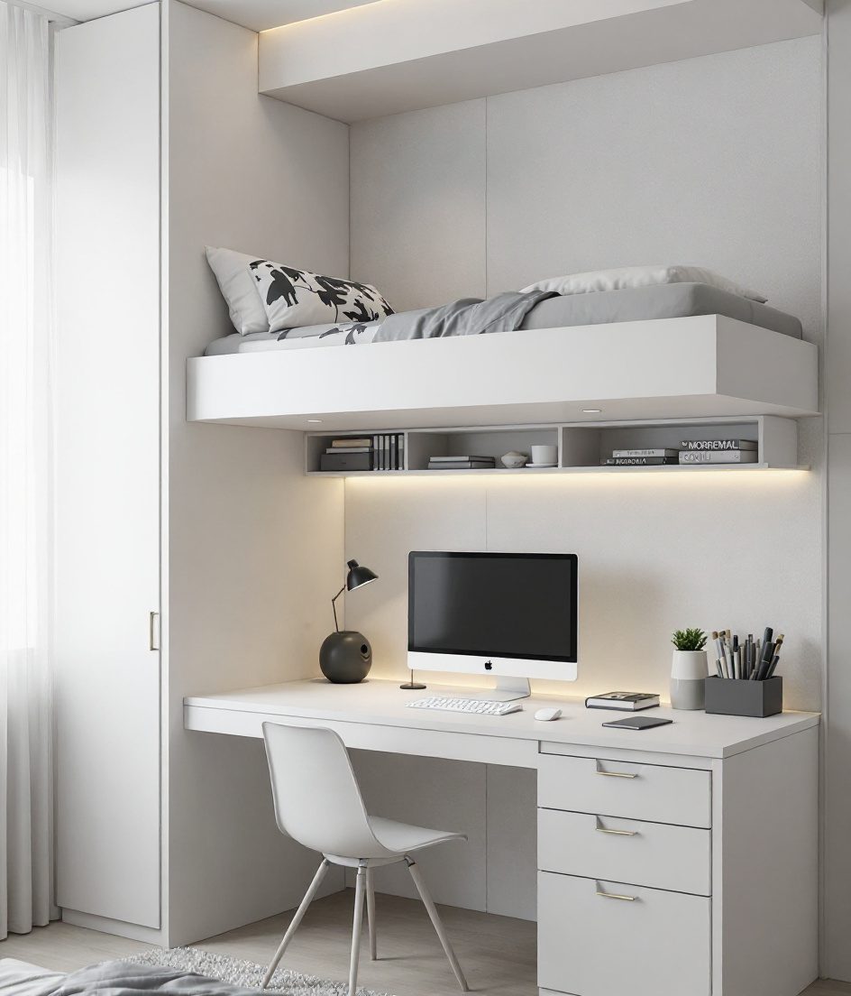 Charcoal-Minimal Teen Study Bed — White Modern