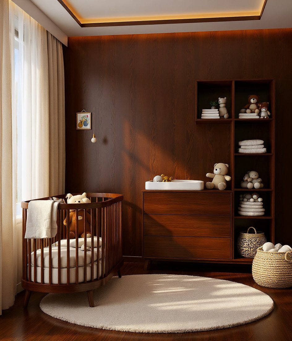 Honey-Oak Nursery Crib Corner — Walnut Classic