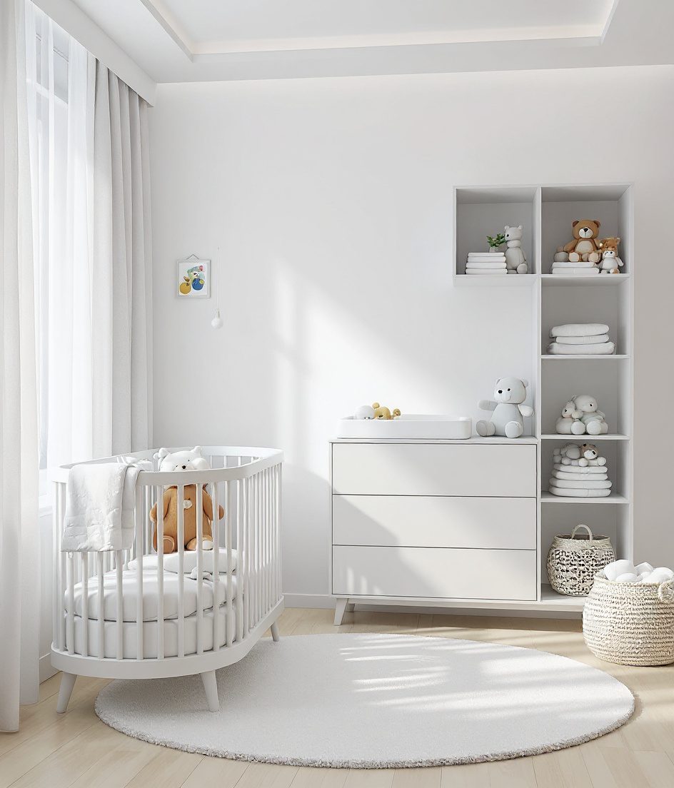 Honey-Oak Nursery Crib Corner — White Modern