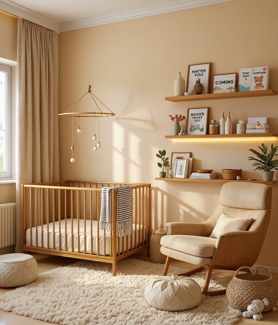 Sage-Brass Baby Haven — Warm Oak